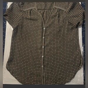 Max Studio Brown Polka Dot Top with White and Tan Dots